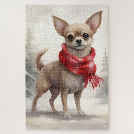 Chihuahua Hond in Sneeuw Kerstmis Legpuzzel (Verticaal)
