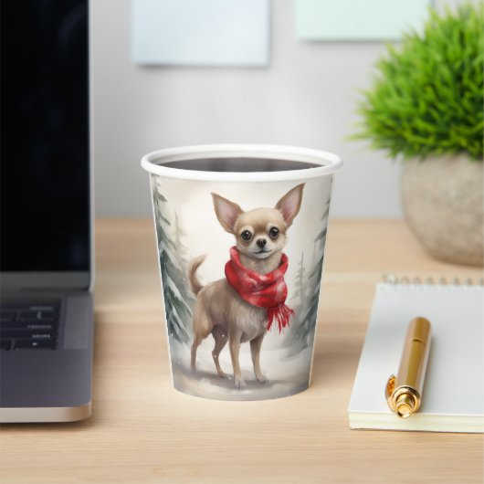 Chihuahua Hond in Sneeuw Kerstmis Papieren Bekers (Insitu)
