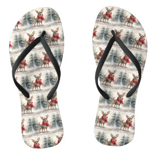 Chihuahua-hond in sneeuw Kerstmis Teenslippers