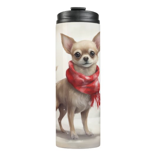 Chihuahua Hond in Sneeuw Kerstmis Thermosbeker (Voorkant)