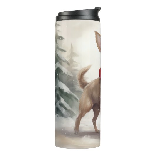 Chihuahua Hond in Sneeuw Kerstmis Thermosbeker (Gedraaid links)