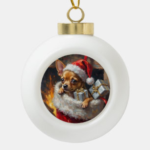 Chihuahua-hond Kerstkous Verrassingskunst Keramische Bal Ornament