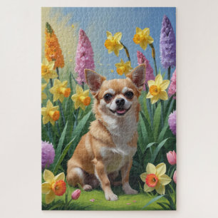 Chihuahua-hond lente bloemen schilderij legpuzzel