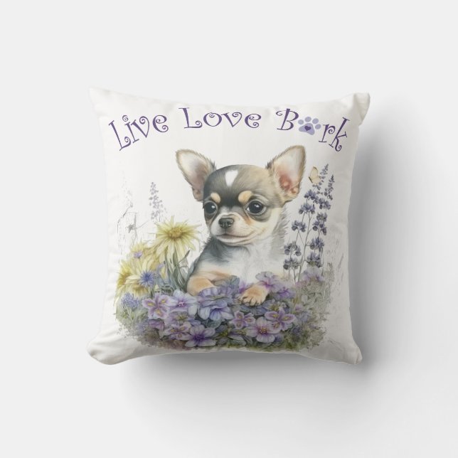 Chihuahua Hond Mam Bloemen Kussen (Voorkant)
