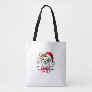 Chihuahua Hond Met Coquette Boog Kerst Matching Draagtas