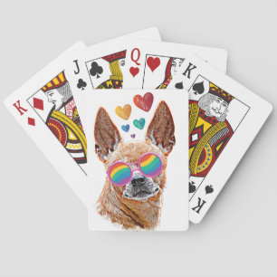 Chihuahua-hond met harten Valentijnsdag  Pokerkaarten