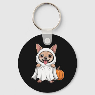 Chihuahua-hond met witte spookkostuum hond sleutelhanger