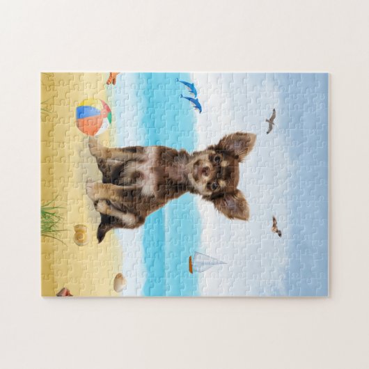 chihuahua-hond op het strand legpuzzel (Horizontaal)