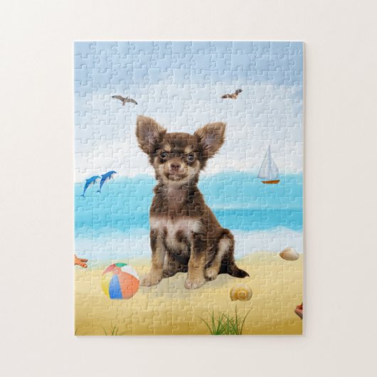 chihuahua-hond op het strand legpuzzel (Verticaal)