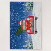Chihuahua Hond Rijdende Auto In Sneeuw Kerstmisjig Legpuzzel (Verticaal)