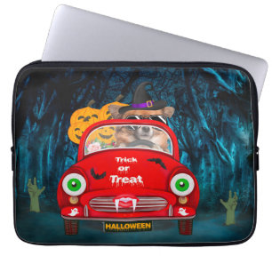 Chihuahua-hond rijdt in auto griezelige Halloween  Laptop Sleeve