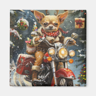 Chihuahua-hond rijdt op motorfiets met Kerstmis  Magneet