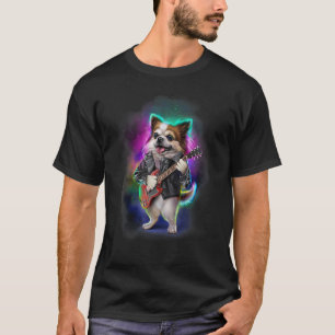 Chihuahua-hond speelt elektrische gitaar in Galaxy T-shirt