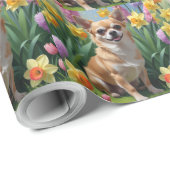 Chihuahua Hond Spring Bloemen Schilderen Cadeaupapier (Rol Hoek)