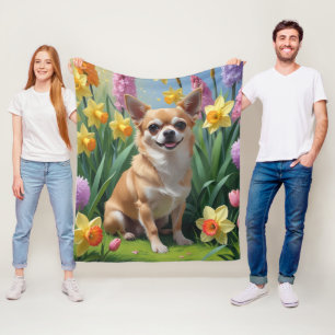 Chihuahua Hond Spring Bloemen Schilderen Fleece Deken