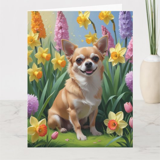 Chihuahua Hond Spring Bloemen Schilderen Kaart (Voorkant)