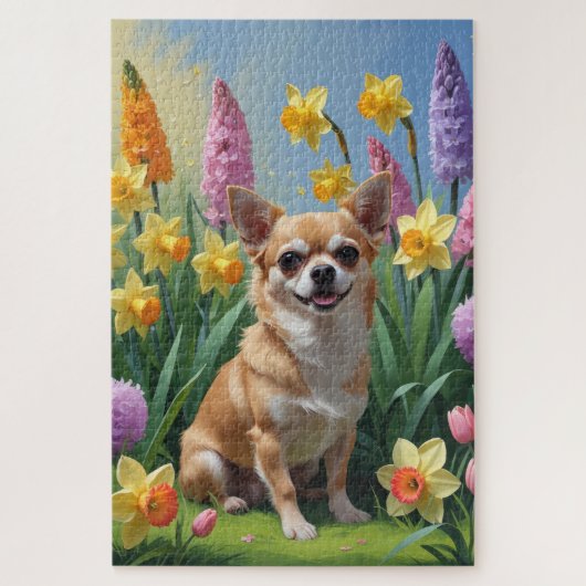 Chihuahua Hond Spring Bloemen Schilderen Legpuzzel (Verticaal)