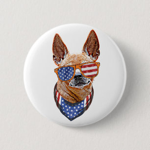 Chihuahua Hond USA Amerikaanse Onafhankelijkheid 4 Ronde Button 5,7 Cm