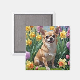 Chihuahua Hond Voorjaarsbloemen Schilderij Magneet