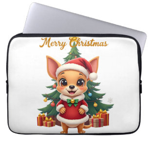 Chihuahua Hond Vrolijk Kerstfeest Laptop Sleeve