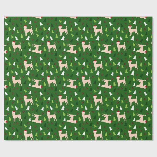 Chihuahua Honden in Santa Hats Kerstmis GROEN Cadeaupapier (Vlak)