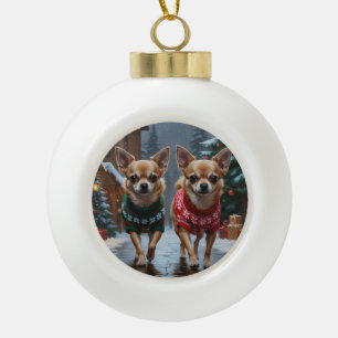 Chihuahua Honden Kerst Sneeuw Vakantie Keramische Bal Ornament