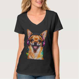 Chihuahua Hoofdtelefoon Hond Grappig Dier Art Prin T-shirt