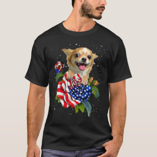 Chihuahua Huid op Roos ons Flag Happy T-shirt