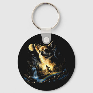 Chihuahua huilt naar de maan vintage grappig sleutelhanger