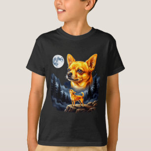 Chihuahua huilt naar de maan vintage honden kunst t-shirt