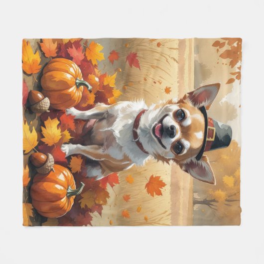Chihuahua in de herfst verlaat Thanksgiving kunst Fleece Deken (Voorkant (Horizontaal))