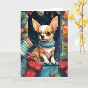 Chihuahua in een feestelijke kerstkous kaart