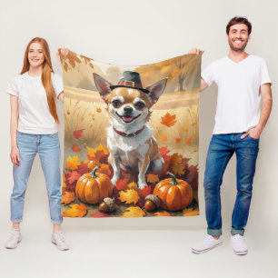 Chihuahua in herfstbladeren Thanksgiving kunst Fleece Deken