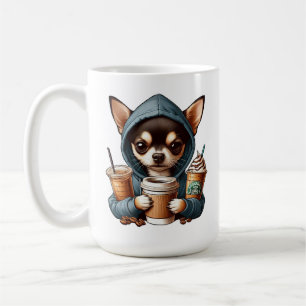 Chihuahua in Hooded Sweatshirt met Koffie Koffiemok