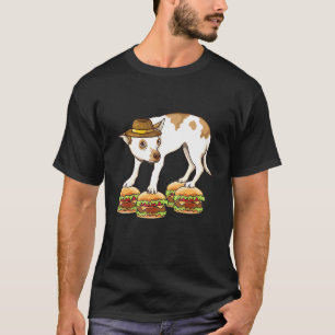 Chihuahua in Pet, balans tussen hamburgers en mens T-shirt