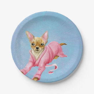Chihuahua in Pink Bathrobe Paper Party Borden Papieren Bordje