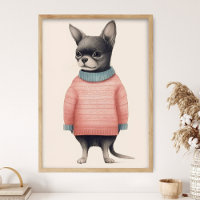 Chihuahua in roze trui, grappige hond decor, knus