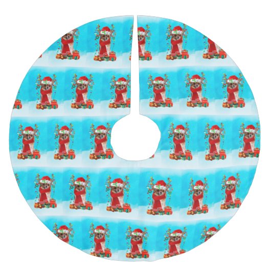 Chihuahua in sneeuw met kerstcadeaus kerstboom rok (Voorkant)