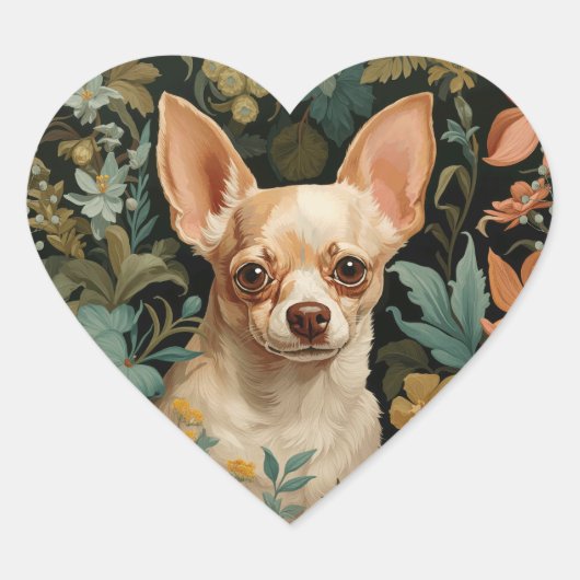 Chihuahua in the Style of William Morris Hart Sticker (Voorkant)
