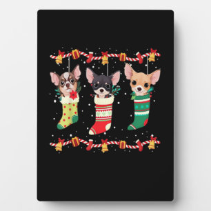 Chihuahua Kerst Soks Lichten Grappige Kerstman Hon Fotoplaat