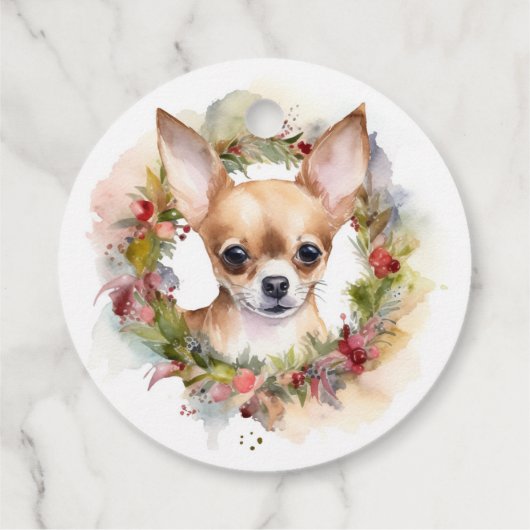 Chihuahua Kerstkrans Feestelijke Pup Bedankjes Labels (Achterkant)