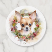 Chihuahua Kerstkrans Feestelijke Pup Bedankjes Labels (Voorkant)