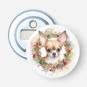 Chihuahua Kerstkrans Feestelijke Pup Button Flesopener