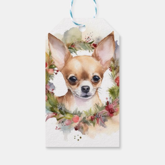Chihuahua Kerstkrans Feestelijke Pup Cadeaulabel (Achterkant)
