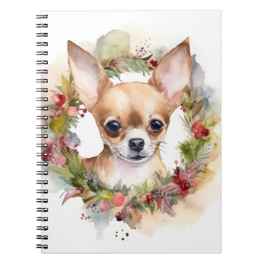 Chihuahua Kerstkrans Feestelijke Pup Notitieboek (Voorkant)