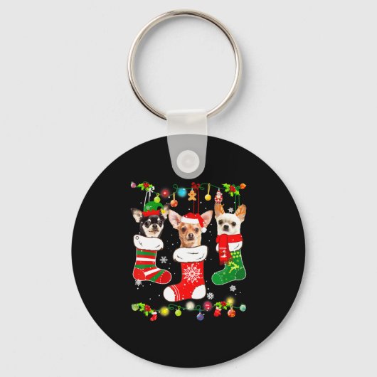 Chihuahua kerstlampjes sleutelhanger (Voorkant)