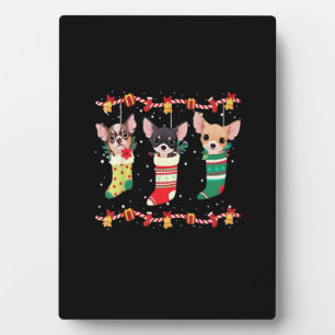 Chihuahua Kerstlichten Grappige Kerstman Hond Lief Fotoplaat