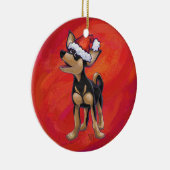 Chihuahua Kerstmis op rood Keramisch Ornament (Rechts)
