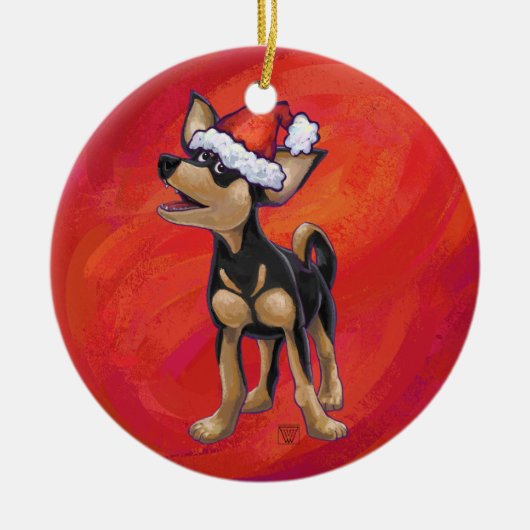 Chihuahua Kerstmis op rood Keramisch Ornament (Voorkant)