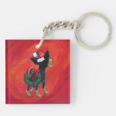 Chihuahua Kerstmis op rood Sleutelhanger (Achterkant)